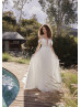 Off Shoulder Beaded Ivory Lace Tulle Flowing Wedding Dress